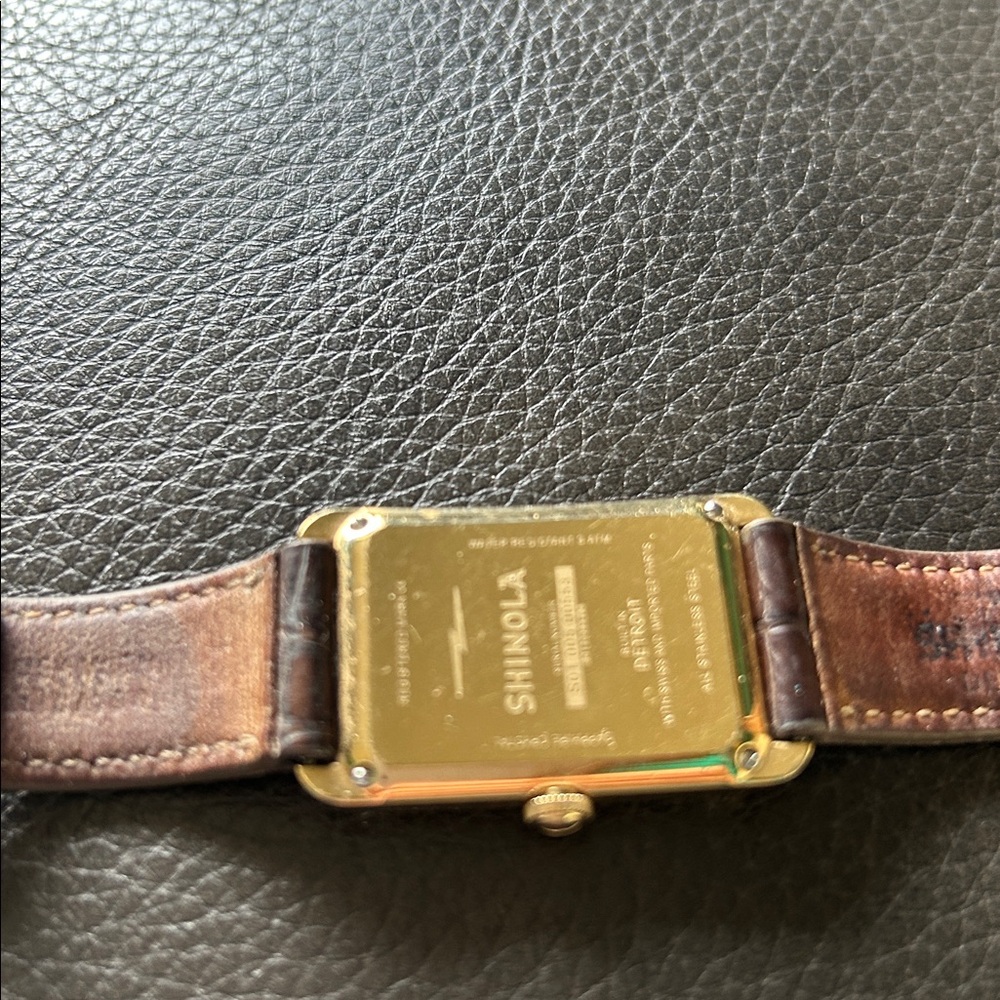 Gold-Tone Rectangular Shinola Watch with Brown Croc Leather Strap - Picture 4 of 6